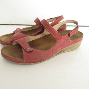 Wolky Sandals 41 9.5 Red Distressed Leather Backstrap Comfort Wedge